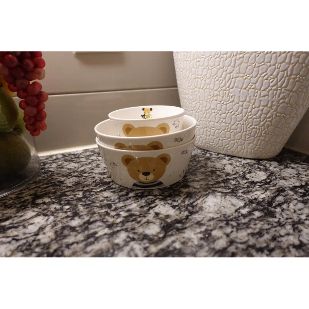 Set of 3 Toddler Bear Bowls | Kids‎ Dinnerware Set | Cute Animal Bowls | Baby
